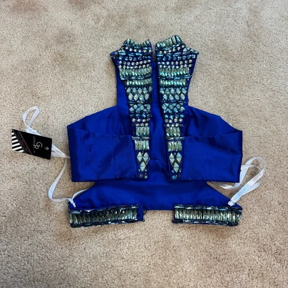 NWT Rachel Allan Beaded Two Piece Mermaid Prom Dress Sz 0 Royal Blue 7079 - Picture 7 of 13